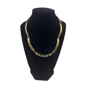 Gold Tone Cubic Zirconia Necklace Elegant Statement Design